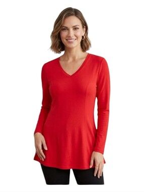 Lane Bryant Blouse Red V-Neck Long Sleeve Swing Tunic Top Plus Size 10/12